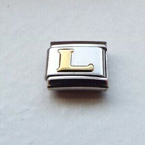 Raised gold metal letter L 9mm stainless steel italian charm bracelet link new